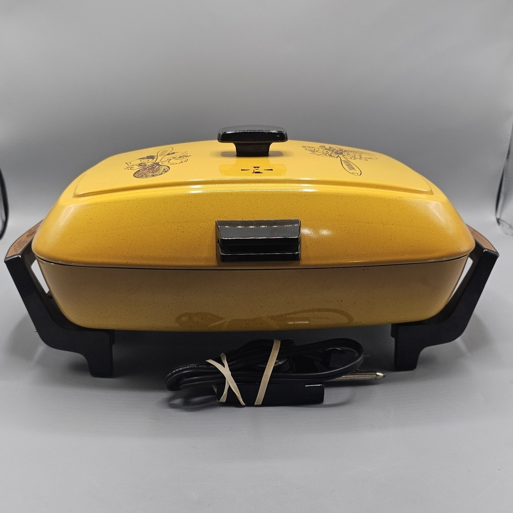 Vintage West Bend Fall Harvest Electric Skillet Non Stick Immersible Dome Tested